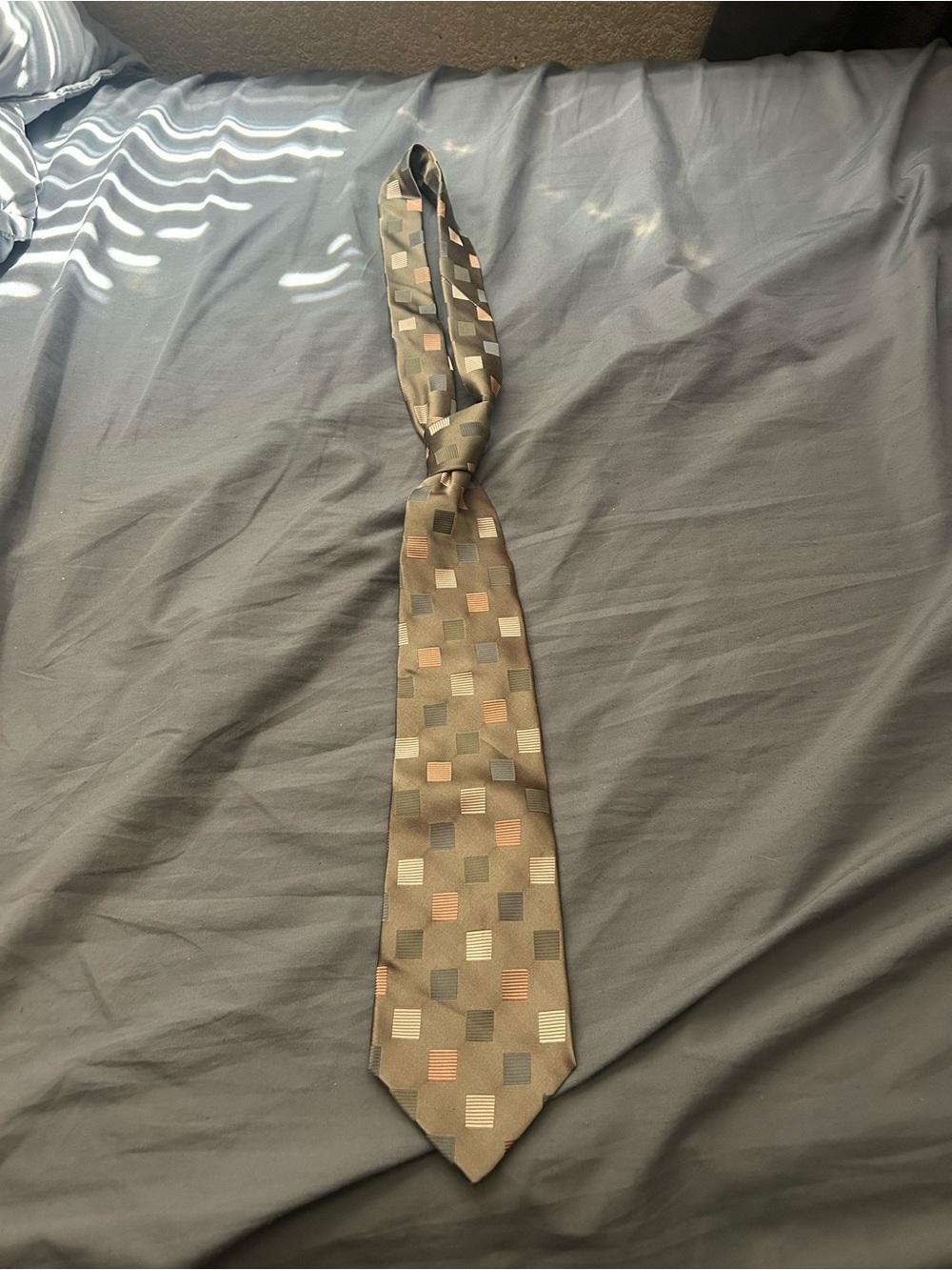 Men's Brown Checker Square Pattern Tie